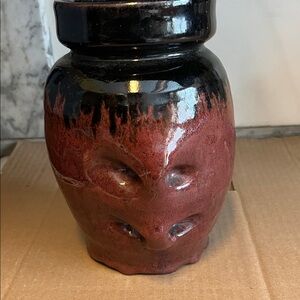 Black and Red Ceramic Vase MCM Figural